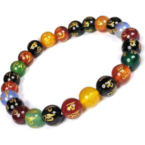 Om Mani Padme Hum Engraved Multicolor Stone Crystal Bracelet