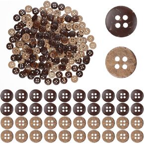 200Pcs Natural Coconut Shell Buttons Wooden Buttons for Crafts, 1/2 Inch Shirt Button 4 Hole Brown Sewing Buttons Small Buttons for Sewing, Shirt, Clothing Replacement, Buttons Crochet Projects Crafts