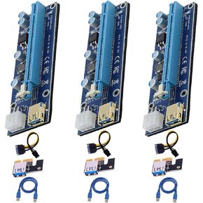 PCI-E Riser Card PCIE 1X to 16X Adapter with USB 3.0 Cable & SATA to 6Pin Power Options for Bitcoin Litecoin ETH Coin Mining(VER 009S, 3 Pack)