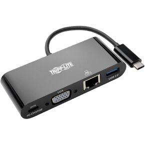 Tripp Lite USB C to VGA Multiport Adapter Converter Docking Station w/ USB-A Hub, USB-C PD Charging, Gigabit Ethernet USB Type C 1080p Black (U444-06N-VGUB-C)