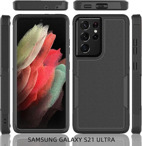 for Samsung Galaxy S21 Ultra Case: Dual Layer Protective Heavy Duty Cell Phone Cover Shockproof Rugged with Screen Protector - Military Protection Bumper Tough - Samsung Galaxy S21 Ultra 5G, Red in Saudi Arabia