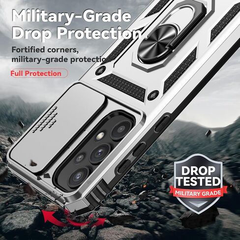 for Samsung Galaxy A35 5G Case with Slide Camera Cover HD Screen Protector [Military Grade 16ft. Drop Tested] Magnetic Ring Holder Kickstand Protective Phone Case for Galaxy A35 5G 2024, Black in Kuwait