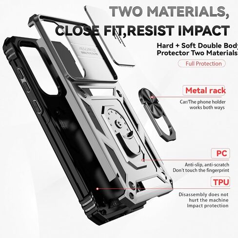 for Samsung Galaxy A35 5G Case with Slide Camera Cover HD Screen Protector [Military Grade 16ft. Drop Tested] Magnetic Ring Holder Kickstand Protective Phone Case for Galaxy A35 5G 2024, Black in Kuwait