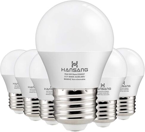 hansang A15 LED E26 Small Light Bulb, Daylight 5000K, 60Watt Equivalent Ceiling Fan Light Bulbs, E26 Standard Base Appliance Light Bulb, 600 Lumen, CRI85+, Eye Protection, 120V, Non-Dimmable 6 Pack in Saudi Arabia