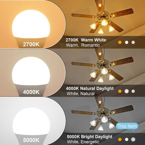 hansang A15 LED E26 Small Light Bulb, Daylight 5000K, 60Watt Equivalent Ceiling Fan Light Bulbs, E26 Standard Base Appliance Light Bulb, 600 Lumen, CRI85+, Eye Protection, 120V, Non-Dimmable 6 Pack in Saudi Arabia