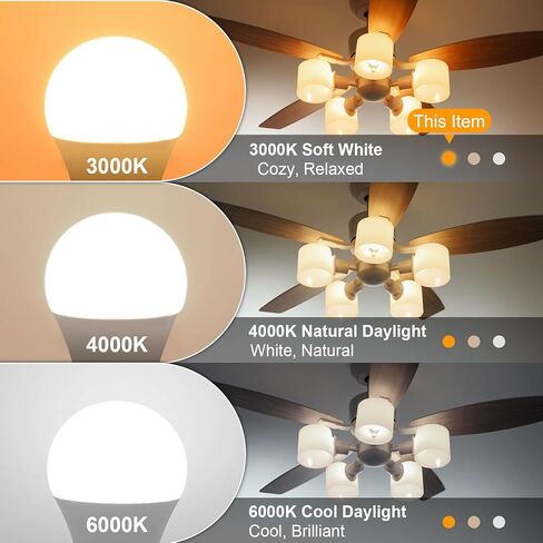 hansang A15 LED E26 Small Light Bulb, Daylight 5000K, 60Watt Equivalent Ceiling Fan Light Bulbs, E26 Standard Base Appliance Light Bulb, 600 Lumen, CRI85+, Eye Protection, 120V, Non-Dimmable 6 Pack in Saudi Arabia