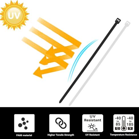 1100PCS 14 Inch Zip Ties 50LBS Tensile Strength,Black Zip Ties 1000PCS+White 100PCS UV Resistant Heavy Duty Cable Ties With Self-Locking Nylon Plastic Tie Wraps for Indoor Outdoor in Kuwait