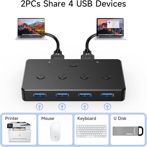محول KVM، محول ACASIS USB 3.0 2 جهاز كمبيوتر يشارك 4 منافذ USB 3.0 A للماوس ولوحة المفاتيح والطابعة والمزيد، محول USB متوافق مع Mac/Windows/Linux مع كابلين USB 3.0 in Kuwait