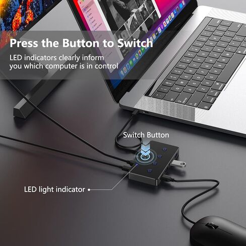 محول KVM، محول ACASIS USB 3.0 2 جهاز كمبيوتر يشارك 4 منافذ USB 3.0 A للماوس ولوحة المفاتيح والطابعة والمزيد، محول USB متوافق مع Mac/Windows/Linux مع كابلين USB 3.0 in Kuwait