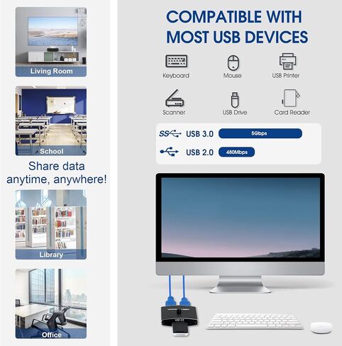 USB3.0 Switch Selector, CYYI Bi-directional USB Sharing Switch 2 in 1 Out/ 1 in 2 Out, USB KVM Switcher Adapter for Keyboard, Mouse, Scanner, Printer (2 Pack USB3.0 Cable Included) in Saudi Arabia