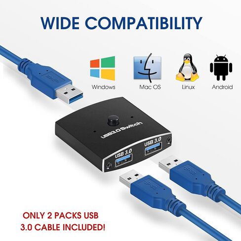 USB3.0 Switch Selector, CYYI Bi-directional USB Sharing Switch 2 in 1 Out/ 1 in 2 Out, USB KVM Switcher Adapter for Keyboard, Mouse, Scanner, Printer (2 Pack USB3.0 Cable Included) in Saudi Arabia