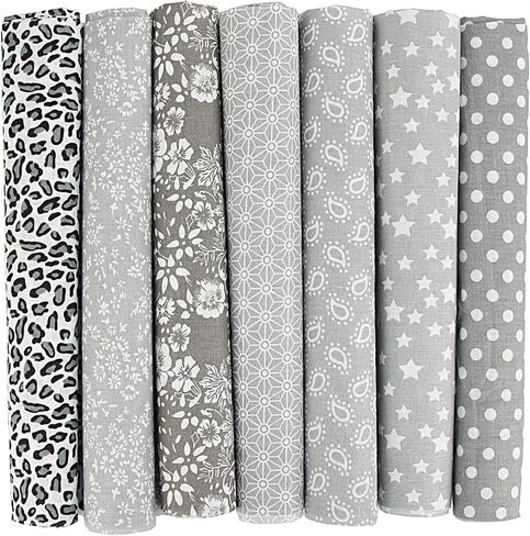 7PCS Flower Cotton Fabric Squares 20" x 20" Fat Quarter Fabric Bundles Craft Fabric for Patchwork Sewing Quilting Crafting DIY (Black) in Saudi Arabia