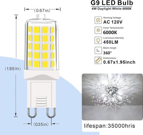 G9 LED Bulbs - 40W Equivalent, T4 Chandelier Light, 2700K Warm White 450lm, Non-Dimmable Bi-Pin G9 Base, 4W LED, 360° Beam Angle, 5-Pack in Saudi Arabia