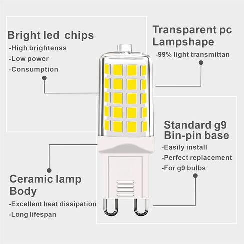 G9 LED Bulbs - 40W Equivalent, T4 Chandelier Light, 2700K Warm White 450lm, Non-Dimmable Bi-Pin G9 Base, 4W LED, 360° Beam Angle, 5-Pack in Saudi Arabia