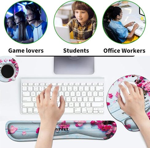 Ergonomic Mouse Pad with Wrist Support[20% Larger] and Keyboard Wrist Rest Set + Coaster, JYCUHTCL Soft Gel Memory Foam Easy Typing Pain Relief Combo for Computer Laptop-Christian Bible Flower in Kuwait