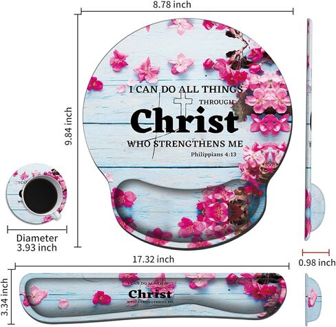Ergonomic Mouse Pad with Wrist Support[20% Larger] and Keyboard Wrist Rest Set + Coaster, JYCUHTCL Soft Gel Memory Foam Easy Typing Pain Relief Combo for Computer Laptop-Christian Bible Flower in Kuwait