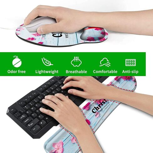 Ergonomic Mouse Pad with Wrist Support[20% Larger] and Keyboard Wrist Rest Set + Coaster, JYCUHTCL Soft Gel Memory Foam Easy Typing Pain Relief Combo for Computer Laptop-Christian Bible Flower in Kuwait