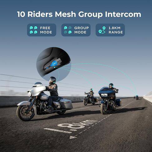Z1 Motorcycle Bluetooth Headset, 10 Riders Helmet Mesh Intercom Communication Systems, Voice-Controlled/Fast Charging/Universal Pairing/Noise Cancellation/ IP67 Waterproof, 2 Pack in Saudi Arabia