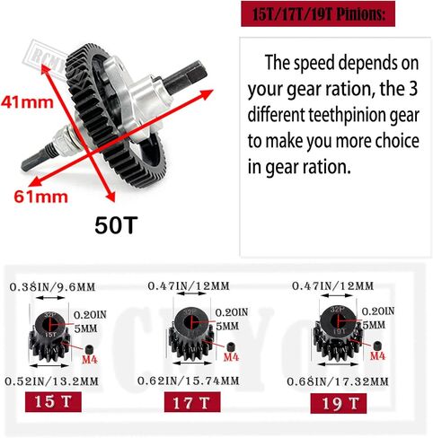 قابض شبشب معدني مع 50T Spur Gear (32-Pitch) 15T/17T/19T Pinions Gear ترقيات جزء لـ 1/10 Slash/Stampede/Rustler 4X4 VXL، استبدال قابض النعال المعدني 6878، أزرق in Saudi Arabia