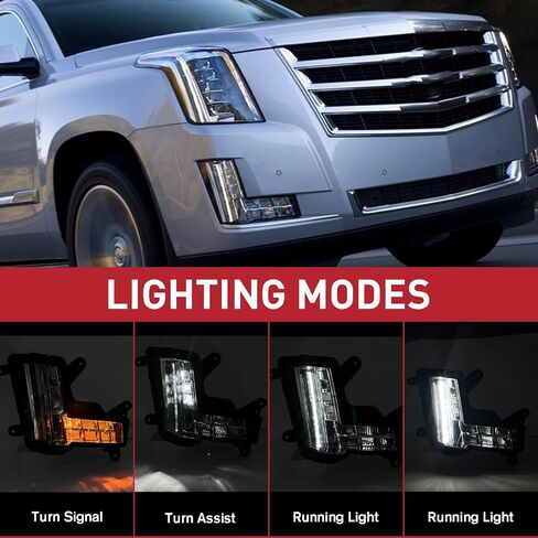 LED Fog Light Turn Signal Light WITH CRASH IMMINENT BRAKING Assembly Compatible for 2015-2020 Cadillac Escalade ESV Daytime Running Light DRL Left Driver Side 84575577 GM2530139 in Kuwait