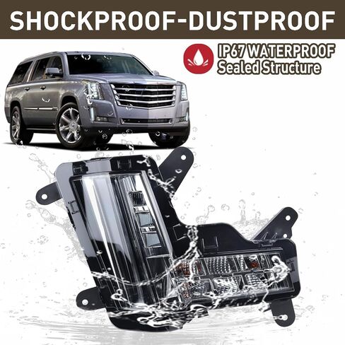 LED Fog Light Turn Signal Light WITH CRASH IMMINENT BRAKING Assembly Compatible for 2015-2020 Cadillac Escalade ESV Daytime Running Light DRL Left Driver Side 84575577 GM2530139 in Kuwait