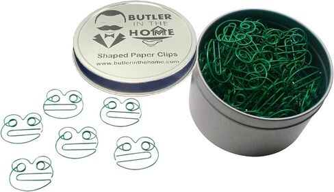 Butler in the Home 100 Count Frog Shaped Paper Clips Great for Paper Clip Collectors or Office Gift - Comes in Round Tin with Lid and Gift Box (Green) in Saudi Arabia
