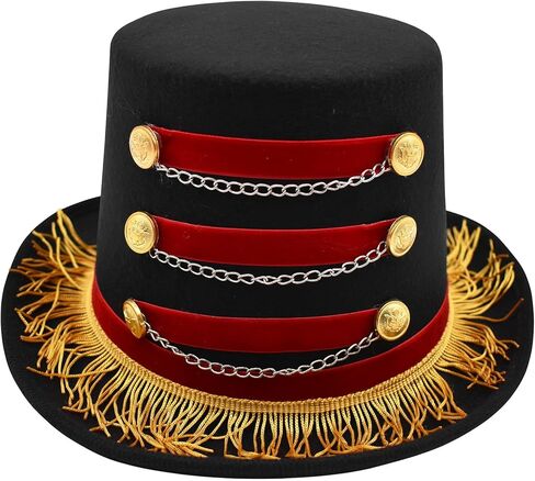 Nicky Bigs Novelties Adult Deluxe Red & Black Ringmaster Top Hat - Coachman Circus Carnival Fun Burlesque Show Hats - Lion Tamer Costume Accessory in Kuwait