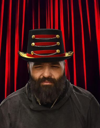 Nicky Bigs Novelties Adult Deluxe Red & Black Ringmaster Top Hat - Coachman Circus Carnival Fun Burlesque Show Hats - Lion Tamer Costume Accessory in Kuwait
