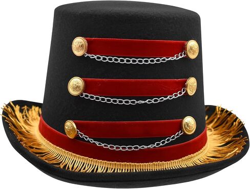 Nicky Bigs Novelties Adult Deluxe Red & Black Ringmaster Top Hat - Coachman Circus Carnival Fun Burlesque Show Hats - Lion Tamer Costume Accessory in Kuwait