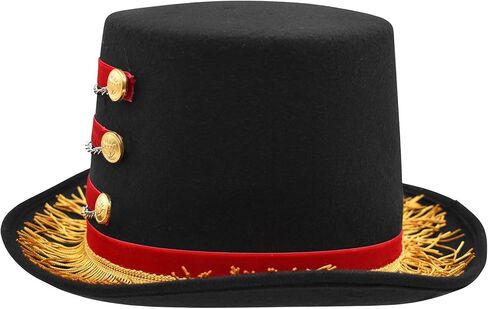 Nicky Bigs Novelties Adult Deluxe Red & Black Ringmaster Top Hat - Coachman Circus Carnival Fun Burlesque Show Hats - Lion Tamer Costume Accessory in Kuwait