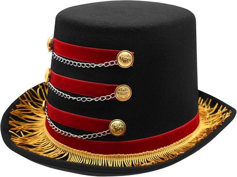 Nicky Bigs Novelties Adult Deluxe Red & Black Ringmaster Top Hat - Coachman Circus Carnival Fun Burlesque Show Hats - Lion Tamer Costume Accessory in Kuwait