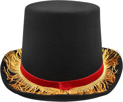 Nicky Bigs Novelties Adult Deluxe Red & Black Ringmaster Top Hat - Coachman Circus Carnival Fun Burlesque Show Hats - Lion Tamer Costume Accessory in Kuwait