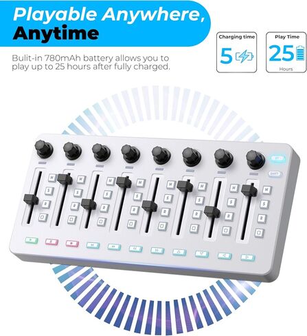 Vangoa Wireless Midi Controller Mixer Mute, Portable USB MIDI Controller Mixing Console with 43 Backlit Button, 8 Customized Diamond-shaped Faders with LED indicator, 8 Assignable Knobs, Simple Layout in Saudi Arabia