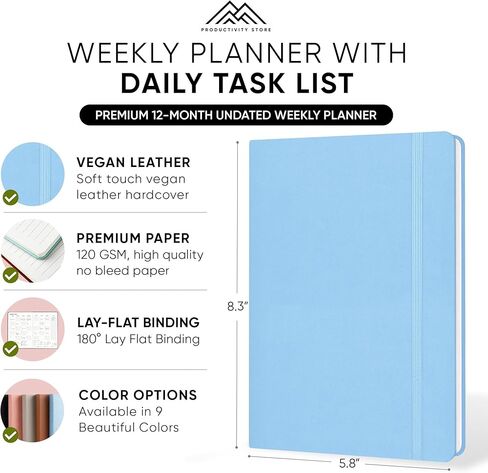 مخطط 2024 8.5 x 11 Pro Max - مخطط غير مؤرخ 2024-2024 تقويم 12 شهرًا ومخطط يومي 2024-2025 - بني - A4 - متجر الإنتاجية in Kuwait