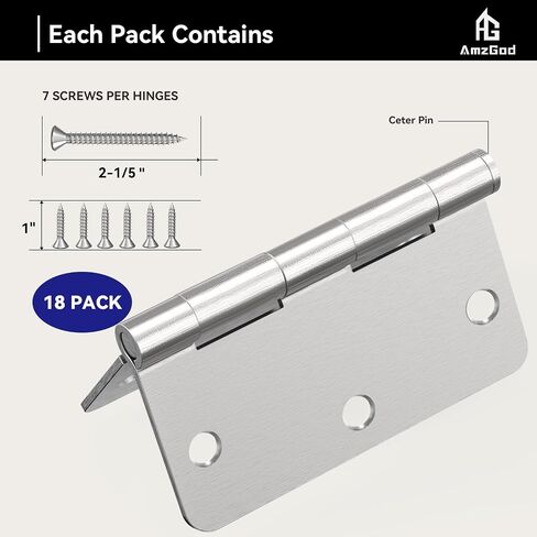 Door Hinges Satin Brass - 12 Pack Gold Door Hinges 3.5 Inch Rounded Interior Door Hinges with 1/4" Radius - 3 1/2 Inches Flat Iron Brass Hinges for Residential Standard Doors in Saudi Arabia