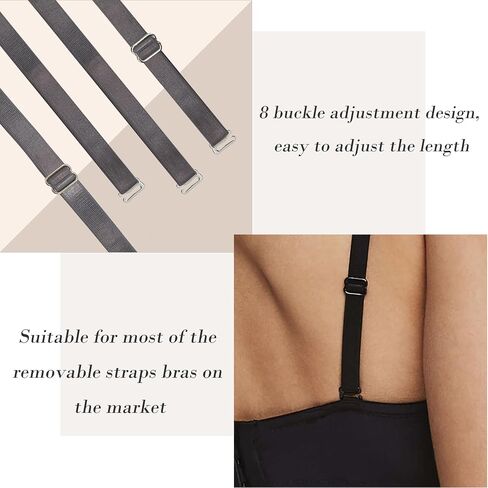 BOROLA Elastic Adjustable Removable Lingerie Straps 10mm Width Cotton Replacement Sexy Bra Shoulder Strap(4Pairs,Dark Gray) in Saudi Arabia