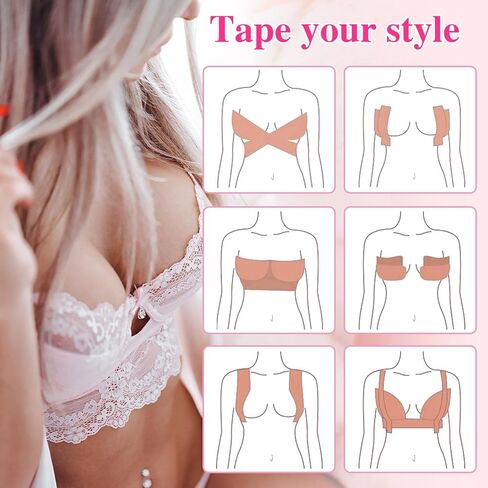 بتلات الثدي للاستعمال مرة واحدة، شريط رفع الثدي مع 5 أزواج من أغطية الحلمات للاستعمال مرة واحدة، شريط رفع للثدي الكبير، فستان عميق على شكل حرف V، بيج in Kuwait
