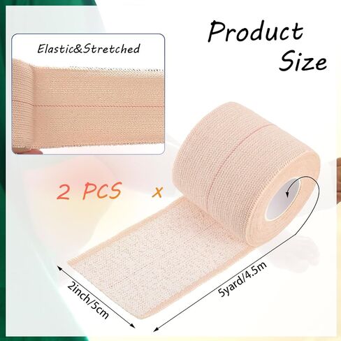 2 Rolls Adhesive Elastic Tape 5 Yard Breathable Flexible Stretch Bandage Tape for Sports Ankle Knee and Wrist(2 Inch) in Saudi Arabia