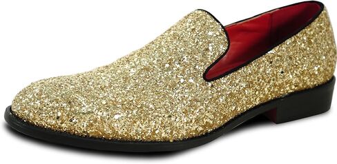 bravo! Men Dress Shoe Prom Slip on Loafer Tuxedo Shoe Classic Metallic Glitter for Wedding Prom Party Black Gold Silver in Saudi Arabia