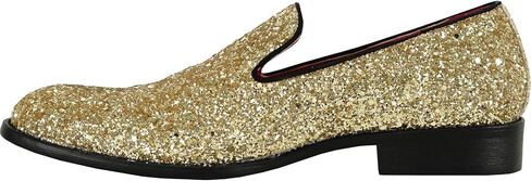 bravo! Men Dress Shoe Prom Slip on Loafer Tuxedo Shoe Classic Metallic Glitter for Wedding Prom Party Black Gold Silver in Saudi Arabia