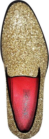 bravo! Men Dress Shoe Prom Slip on Loafer Tuxedo Shoe Classic Metallic Glitter for Wedding Prom Party Black Gold Silver in Saudi Arabia
