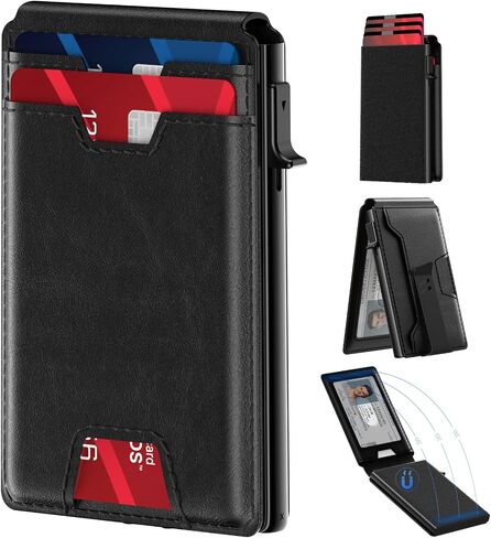 typecase Mens Wallet Card Holder: Pop Up Card Case, Genuine Leather, Smart, RFID Blocking, Slim, Minimalist, Thin, Front Pocket - 9-13 Card Capacitiy | ID Window | Money Clip (Brown) in Kuwait