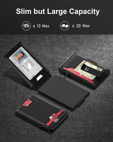 typecase Mens Wallet Card Holder: Pop Up Card Case, Genuine Leather, Smart, RFID Blocking, Slim, Minimalist, Thin, Front Pocket - 9-13 Card Capacitiy | ID Window | Money Clip (Brown) in Kuwait