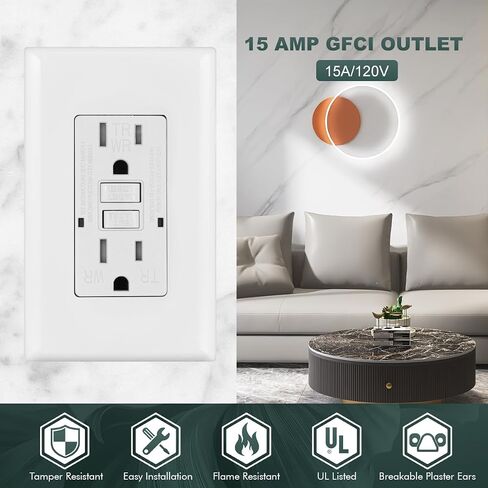 Micmi GFCI Outlet WR Weather Resistant Tampter Resistant TR Receptacle Self-Test with LED Indicator, 125 Volt Screwless Wallplate Included ETL Listed (2, White, 15Amp GFCI Outlet) in Saudi Arabia