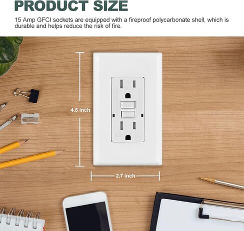 Micmi GFCI Outlet WR Weather Resistant Tampter Resistant TR Receptacle Self-Test with LED Indicator, 125 Volt Screwless Wallplate Included ETL Listed (2, White, 15Amp GFCI Outlet) in Saudi Arabia