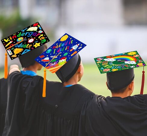 petcee 24pcs ملصقات قبعة التخرج رياض الأطفال للأطفال 2023 مرحلة ما قبل المدرسة ما قبل الروضة قبعة التخرج توبر ملصقات الزينة بلدي أول قبعة التخرج ملصقات الهدايا الحرفية للأطفال الأولاد الفتيات الطلاب in Kuwait