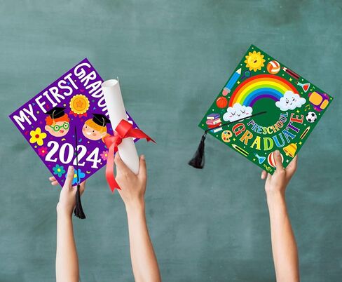 petcee 24pcs ملصقات قبعة التخرج رياض الأطفال للأطفال 2023 مرحلة ما قبل المدرسة ما قبل الروضة قبعة التخرج توبر ملصقات الزينة بلدي أول قبعة التخرج ملصقات الهدايا الحرفية للأطفال الأولاد الفتيات الطلاب in Kuwait