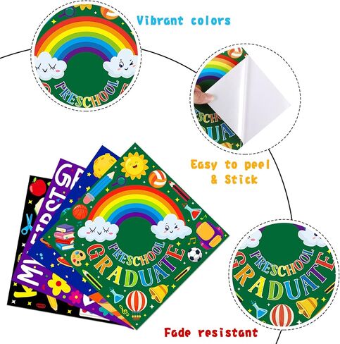 petcee 24pcs ملصقات قبعة التخرج رياض الأطفال للأطفال 2023 مرحلة ما قبل المدرسة ما قبل الروضة قبعة التخرج توبر ملصقات الزينة بلدي أول قبعة التخرج ملصقات الهدايا الحرفية للأطفال الأولاد الفتيات الطلاب in Kuwait