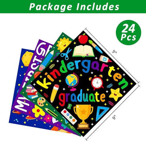 petcee 24pcs ملصقات قبعة التخرج رياض الأطفال للأطفال 2023 مرحلة ما قبل المدرسة ما قبل الروضة قبعة التخرج توبر ملصقات الزينة بلدي أول قبعة التخرج ملصقات الهدايا الحرفية للأطفال الأولاد الفتيات الطلاب in Kuwait