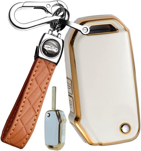 ontto 3-Button Key Fob Shell with Keychain Compatible with Kia Flip Folding Remote Durable TPU Key Housing for Forte Seltos Soul Sportage Sorento Cerato Telluride Beige in Saudi Arabia